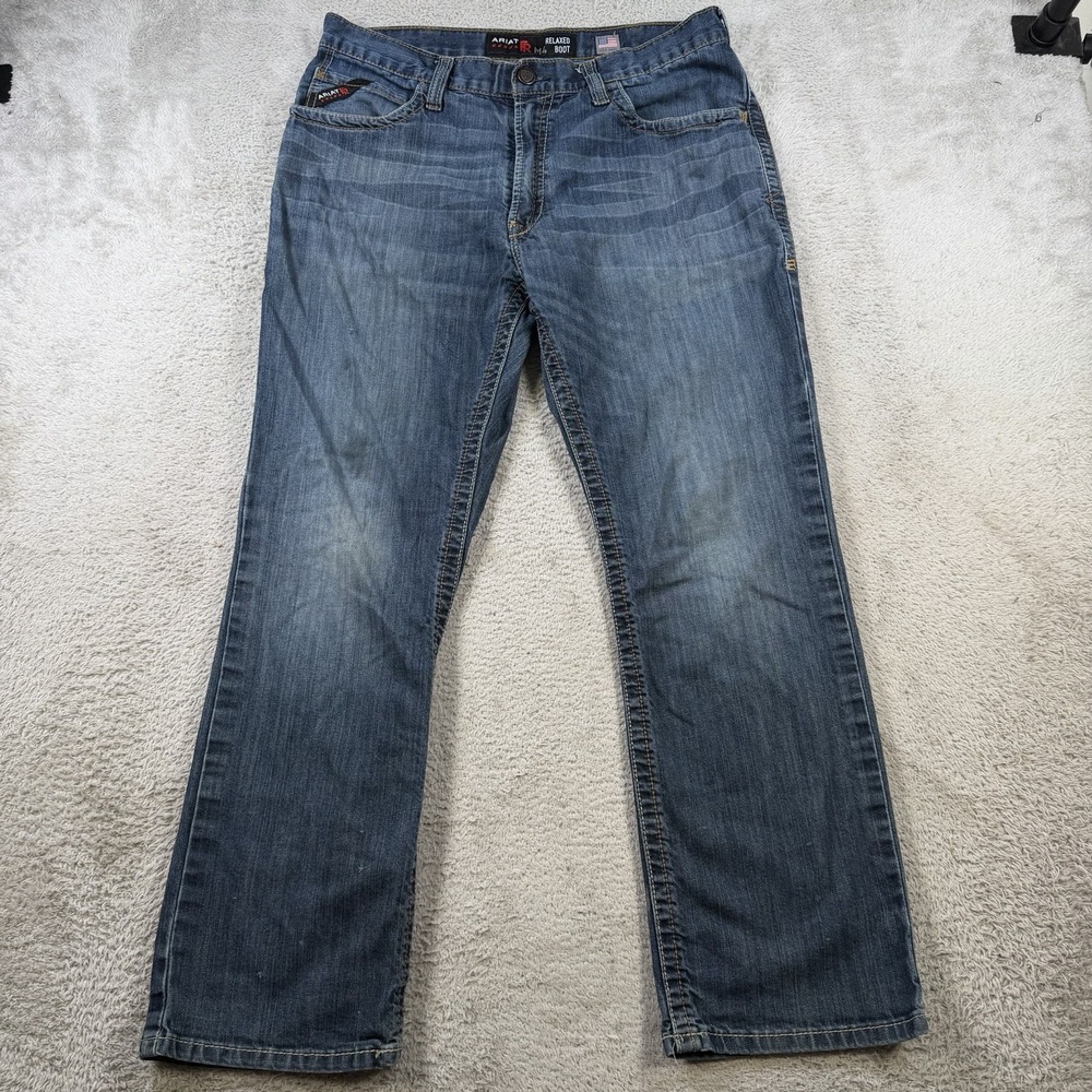 Ariat FR Jeans Mens 34x30 Blue Denim M4 Relaxed Boot Cut Cowboy Workwear Rodeo